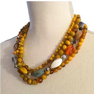 Vintage Multi Strand Beaded Necklace Moonglow Lucite 18" Retro Yellow Orange